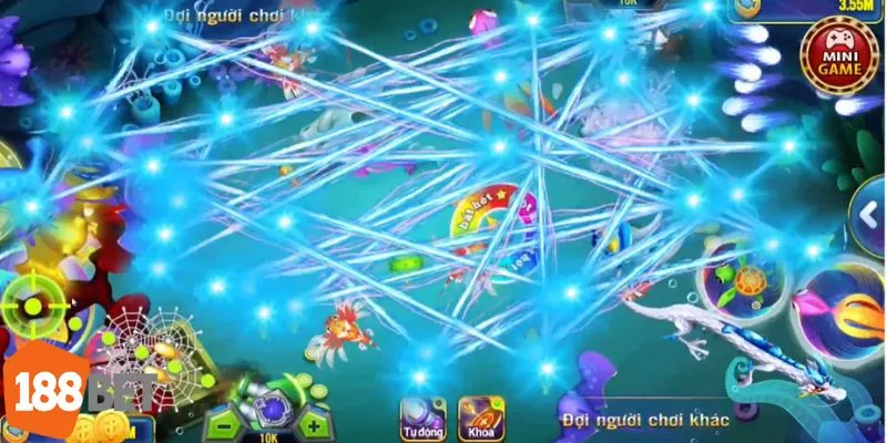 Súng cấp cuối trong game bắn cá 188BET với hiệu ứng lửa và khả năng bắn xuyên mạnh, được sử dụng khi đối đầu Boss khủng.