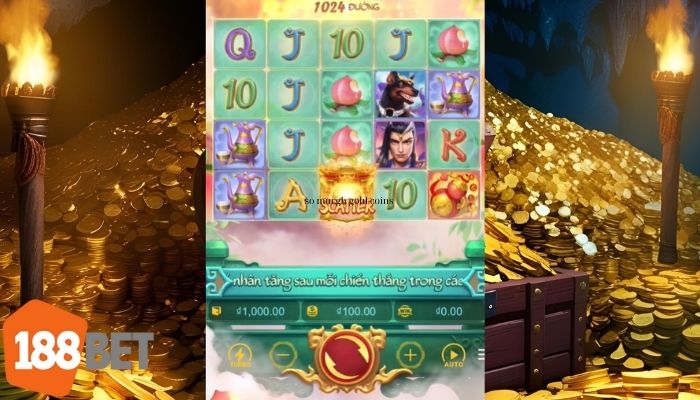 Giao diện chiến thắng nổ hũ rực rỡ tại game slot sảnh PG 188BET