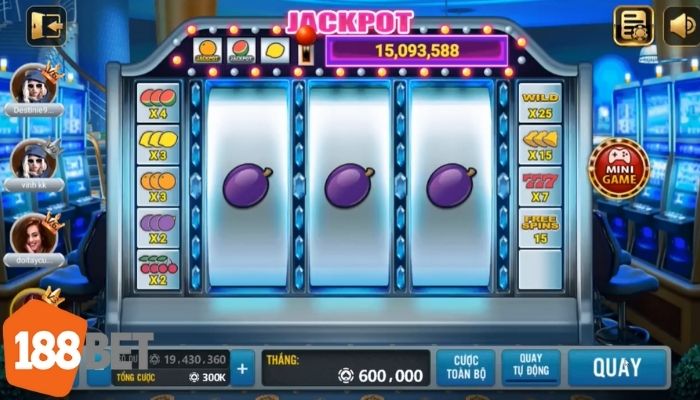 Máy slot truyền thống với giao diện hiện đại tại 188BET, người chơi trúng thưởng 600,000 xu.