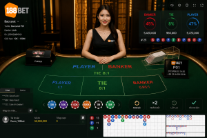 Giao diện bàn Baccarat 188BET với Dealer trực tuyến