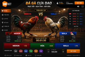 Giao diện Đá Gà Cựa Dao 188BET với hai chiến kê chuẩn bị thi đấu