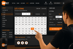 Người chơi lựa chọn bộ số Lô 3 Càng trên giao diện xổ số trực tuyến 188BET.