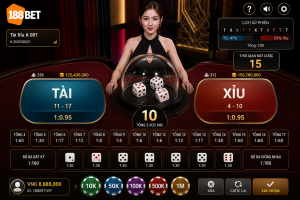 Giao diện bàn Tài Xỉu Online 188BET với ba viên xúc xắc